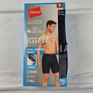 Hanes Ultimate Comfort Flex Fit Boxer Briefs Mens M 4 Pair Long Leg Pouch